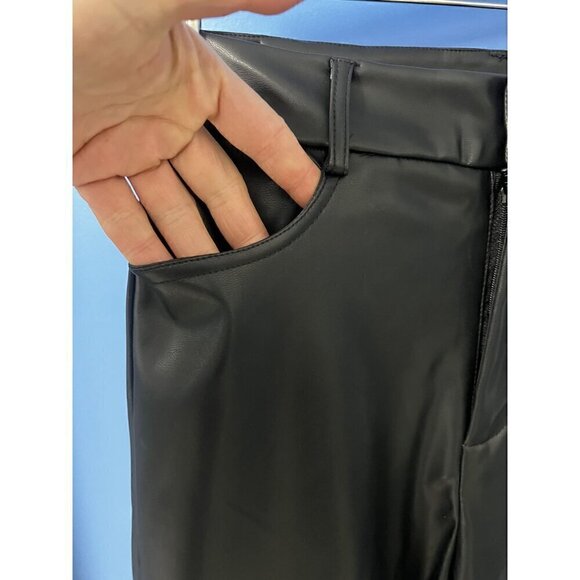SHEIN Black Faux Leather High-Waisted Pants, Back Pockets & Straight-Leg Fit, Pe - Picture 8 of 8